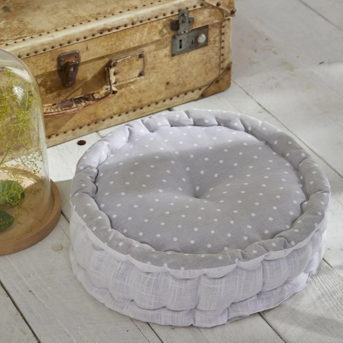 Today Coussin de Sol Rond Gris Imprimé Constance - Charme Clearance