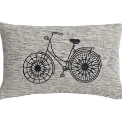 3S. x Home Coussin en coton SUNNY 30x50 Gris Broderie Vélo Noir Best