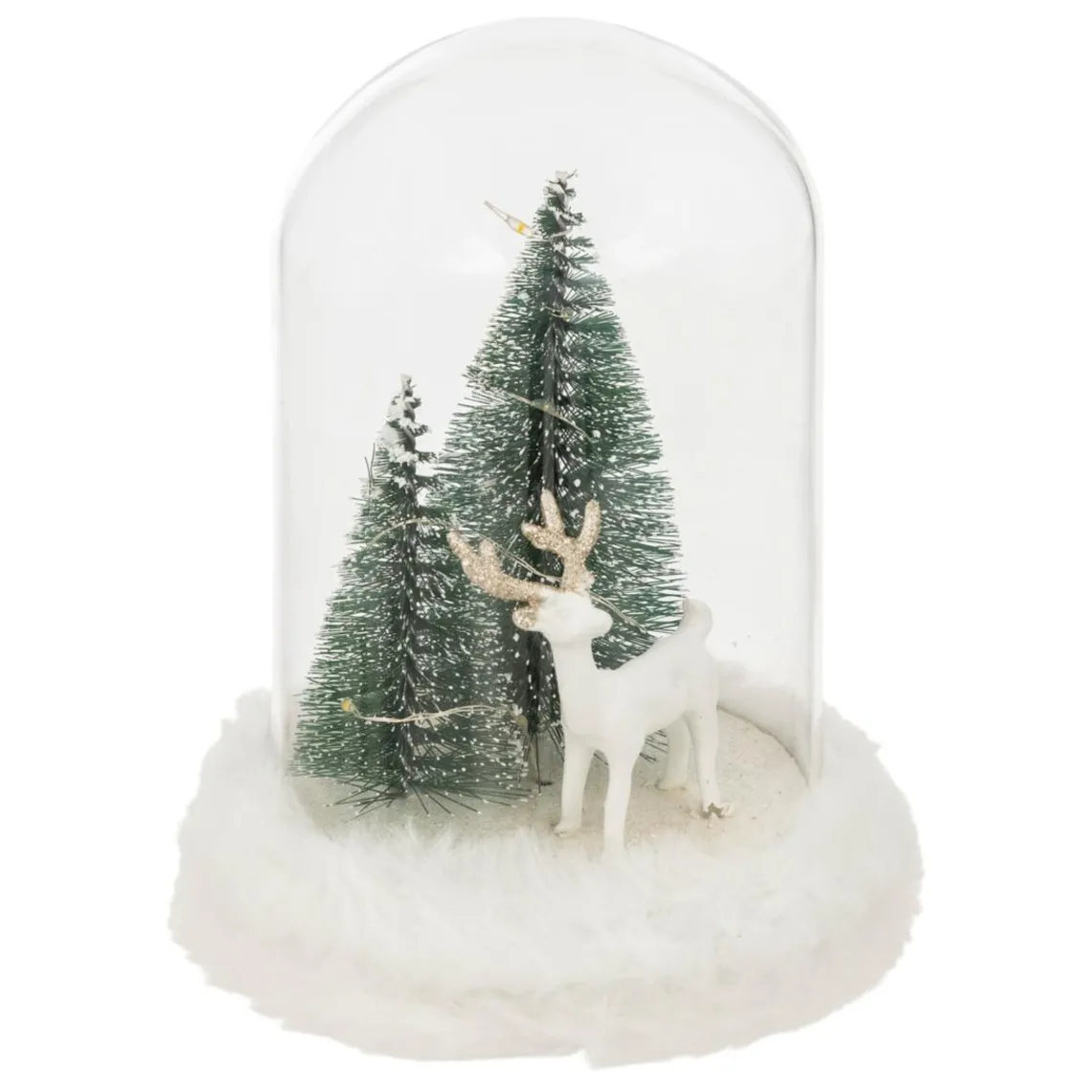 3S. x Home Décoration cloche en verre avec renne LED blanc chaud à piles New