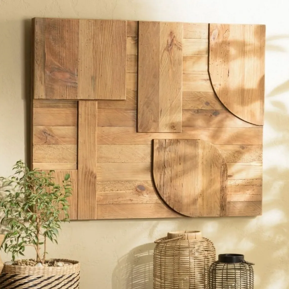 Macabane Décoration murale en pin recyclé formes géométriques SANDY marron