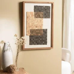 Macabane Décoration murale n°1 mosaïque en Pin recyclé SANDY beige et noire Best