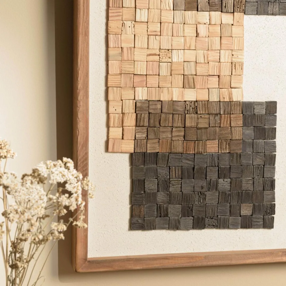 Macabane Décoration murale n°1 mosaïque en Pin recyclé SANDY beige et noire Best