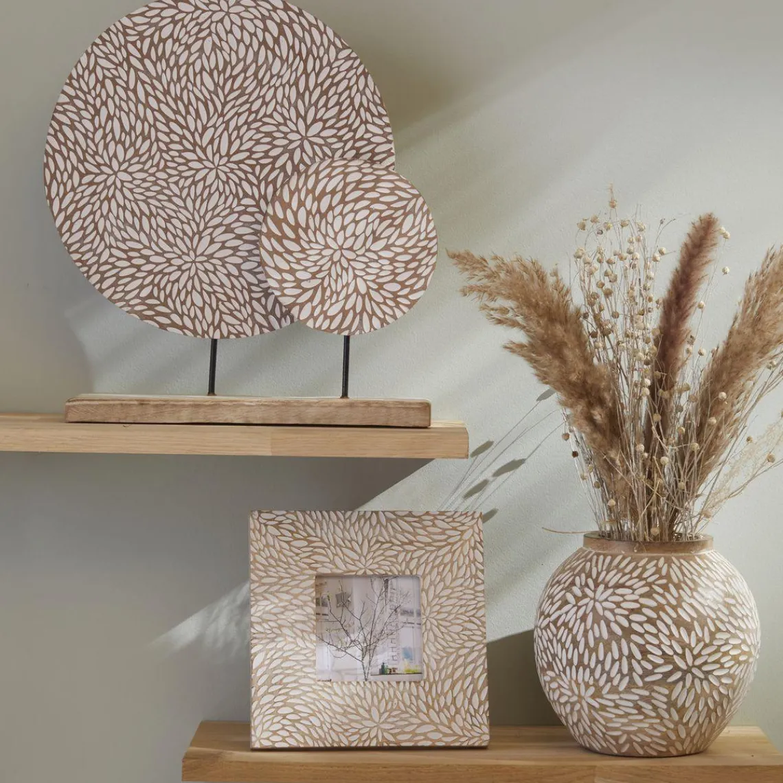 Today Deco a poser Beige Bois de manguier FACTORY -2 pièces Outlet