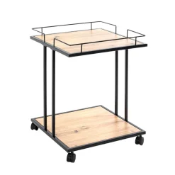 3S. x Home Desserte à roulettes avec plateaux en MDF décor chêne et en en Tube d'acier laqué Noir Clearance