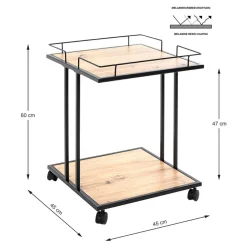 3S. x Home Desserte à roulettes avec plateaux en MDF décor chêne et en en Tube d'acier laqué Noir Clearance