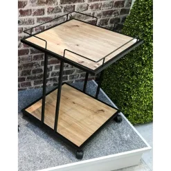 3S. x Home Desserte à roulettes avec plateaux en MDF décor chêne et en en Tube d'acier laqué Noir Clearance