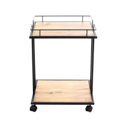 3S. x Home Desserte à roulettes avec plateaux en MDF décor chêne et en en Tube d'acier laqué Noir Clearance