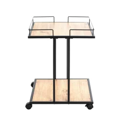 3S. x Home Desserte à roulettes avec plateaux en MDF décor chêne et en en Tube d'acier laqué Noir Clearance