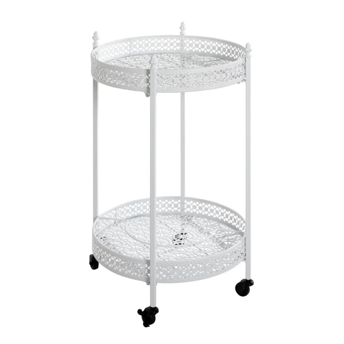 3S. x Home Desserte acier laqué blanc sur roulettes et plateaux métal laqué blanc