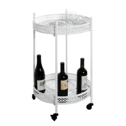 3S. x Home Desserte acier laqué blanc sur roulettes et plateaux métal laqué blanc