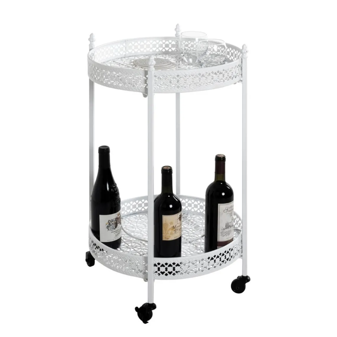 3S. x Home Desserte acier laqué blanc sur roulettes et plateaux métal laqué blanc