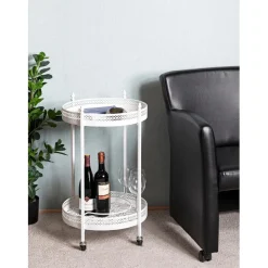 3S. x Home Desserte acier laqué blanc sur roulettes et plateaux métal laqué blanc