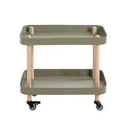 3S. x Home Desserte deux niveaux en bois avec plateaux métal laqué vert