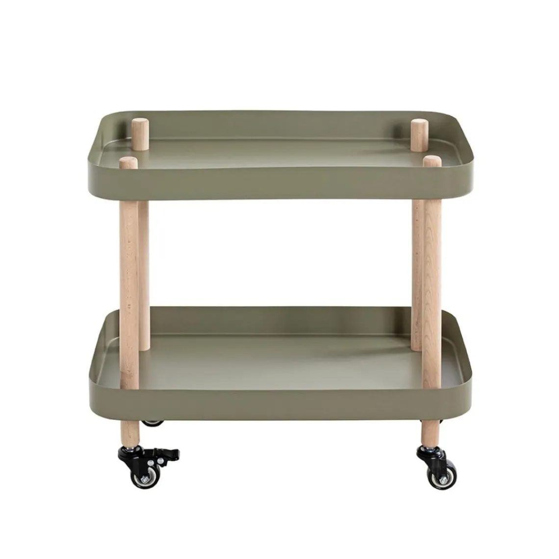 3S. x Home Desserte deux niveaux en bois avec plateaux métal laqué vert