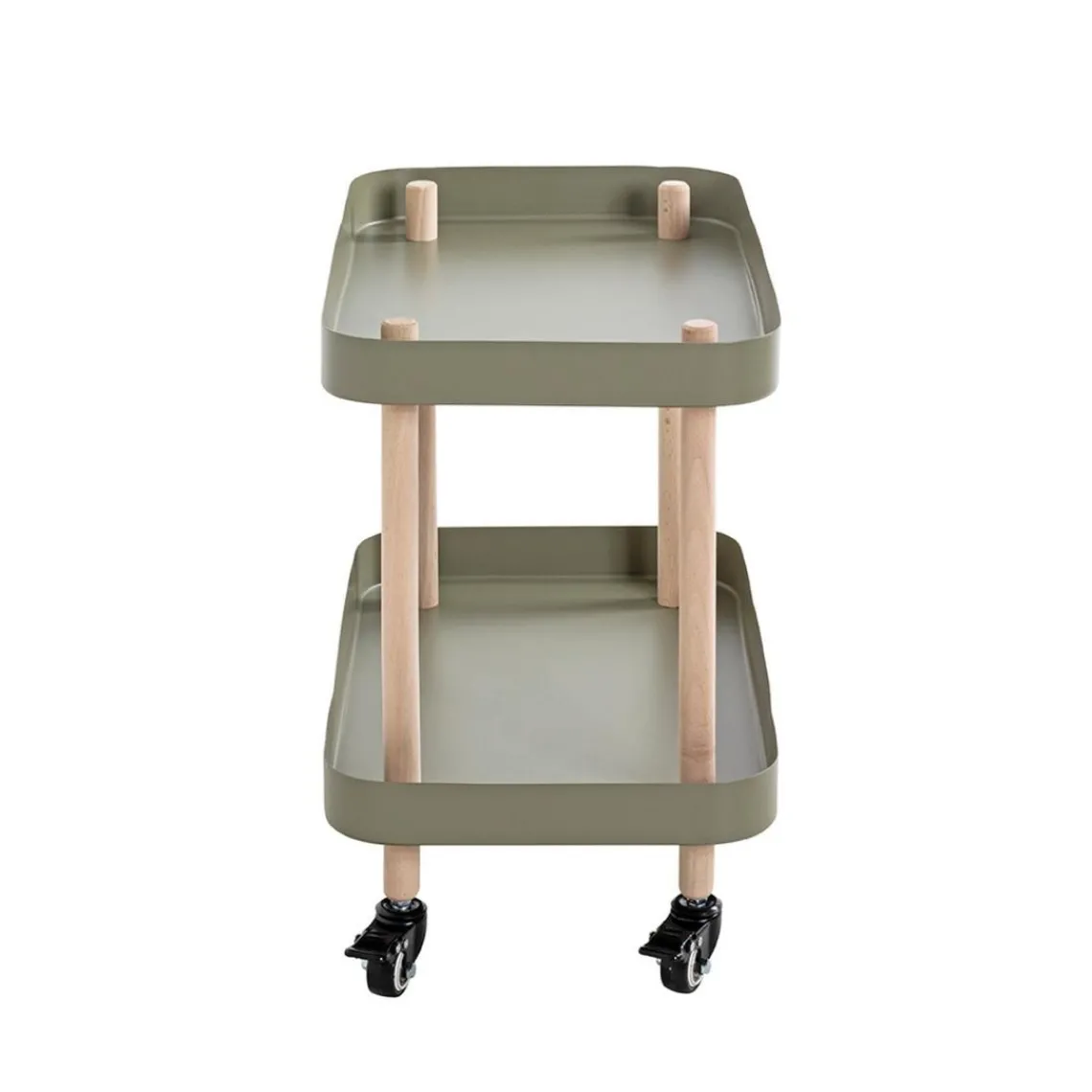 3S. x Home Desserte deux niveaux en bois avec plateaux métal laqué vert