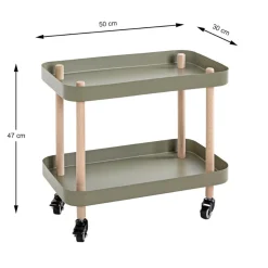 3S. x Home Desserte deux niveaux en bois avec plateaux métal laqué vert