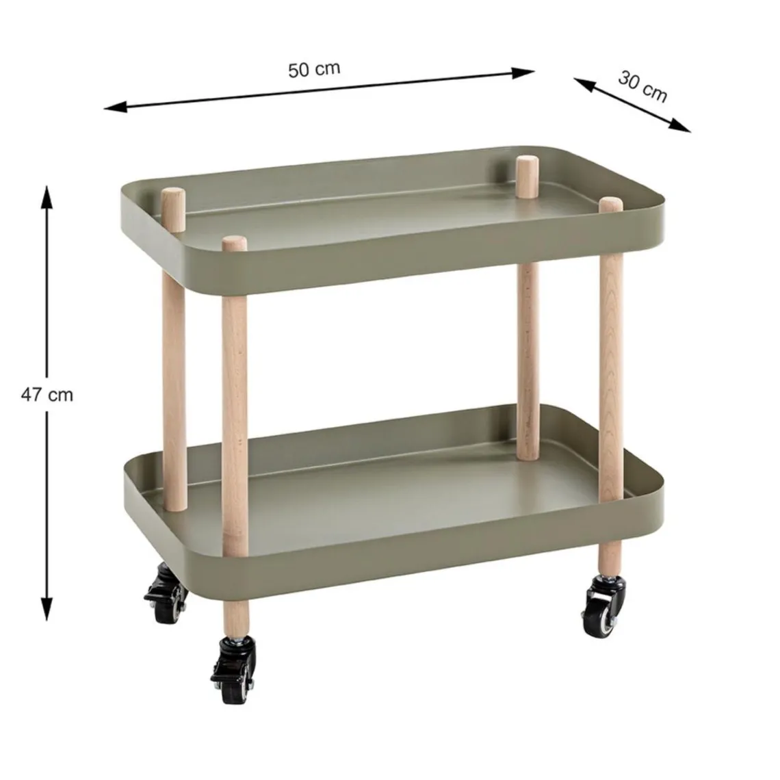 3S. x Home Desserte deux niveaux en bois avec plateaux métal laqué vert