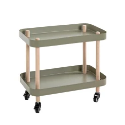 3S. x Home Desserte deux niveaux en bois avec plateaux métal laqué vert