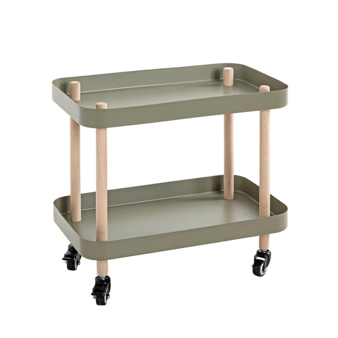 3S. x Home Desserte deux niveaux en bois avec plateaux métal laqué vert