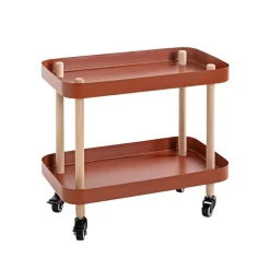 3S. x Home Desserte deux niveaux en bois avec plateaux métal laqué rouge Outlet