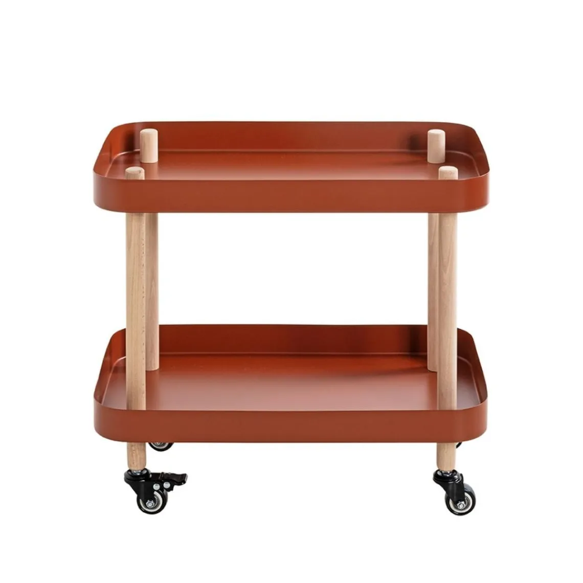 3S. x Home Desserte deux niveaux en bois avec plateaux métal laqué rouge Outlet