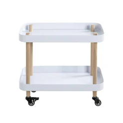 3S. x Home Desserte deux niveaux en bois avec plateaux métal laqué blanc New