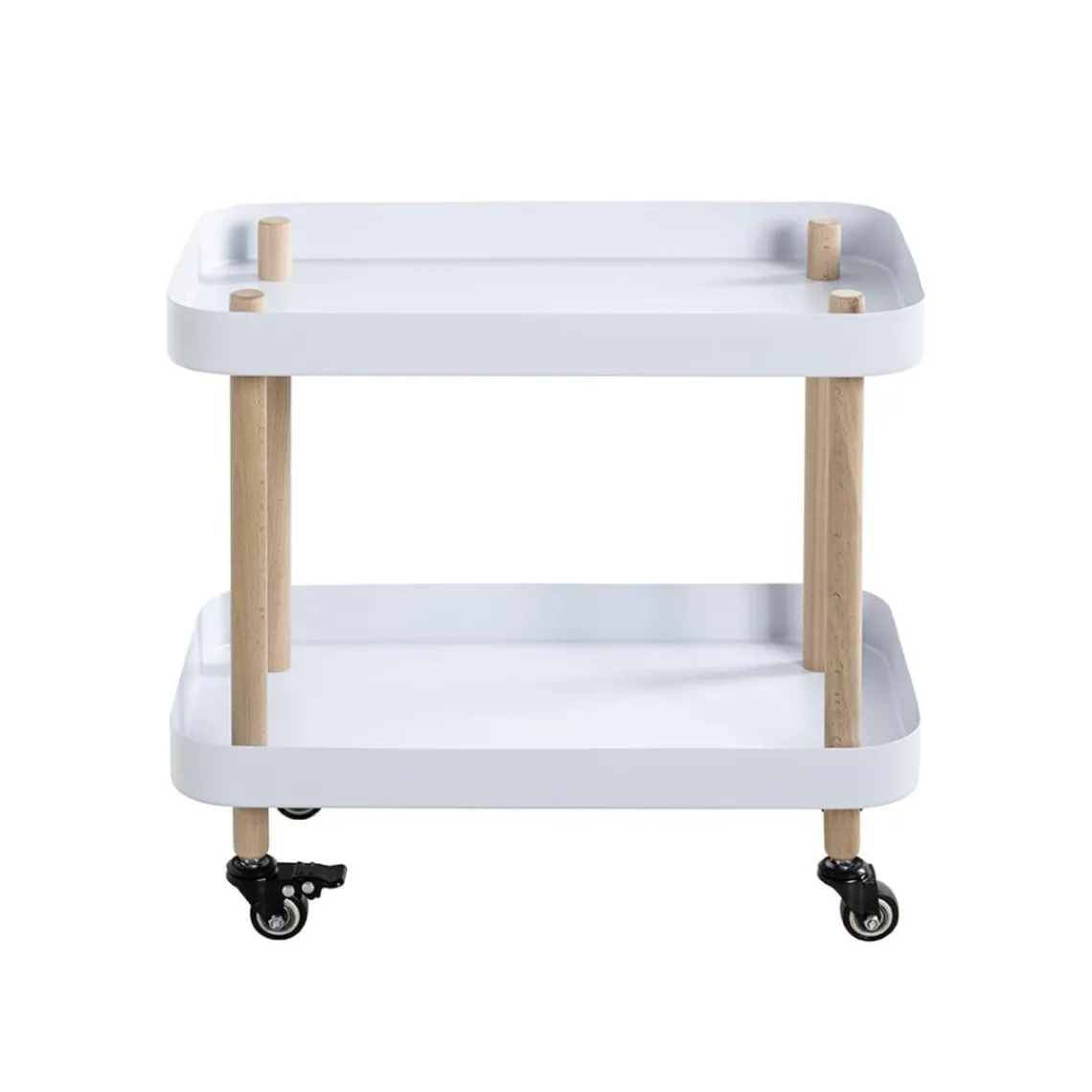 3S. x Home Desserte deux niveaux en bois avec plateaux métal laqué blanc New