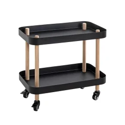 3S. x Home Desserte deux niveaux en bois avec plateaux métal laqué noir Online