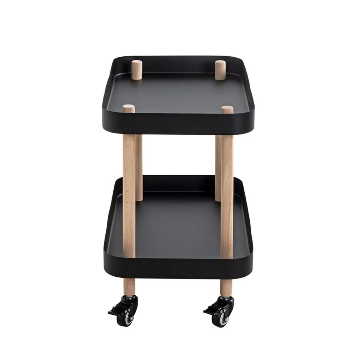 3S. x Home Desserte deux niveaux en bois avec plateaux métal laqué noir Online