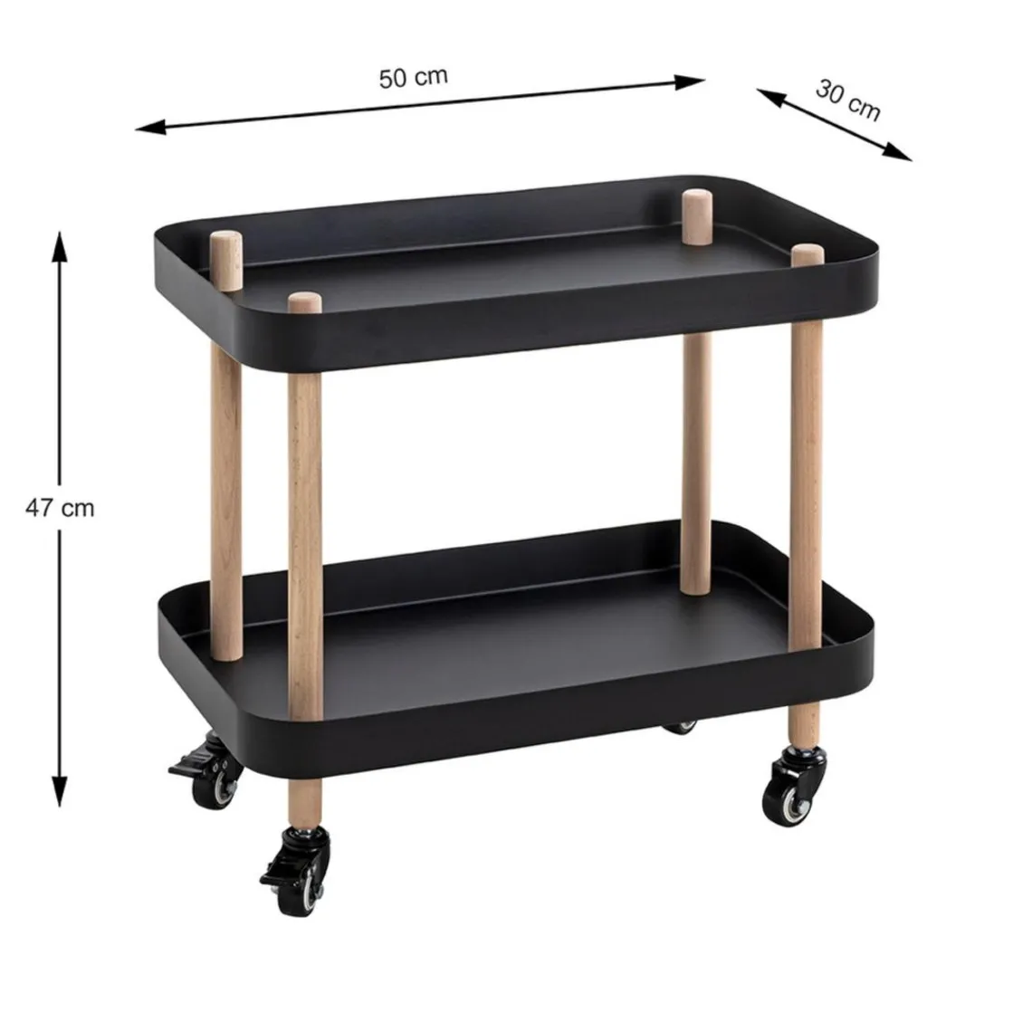 3S. x Home Desserte deux niveaux en bois avec plateaux métal laqué noir Online