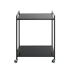 3S. x Home Desserte Noire en Métal avec plateau en Verre laqué Online