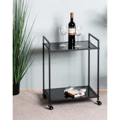 3S. x Home Desserte Noire en Métal avec plateau en Verre laqué Online