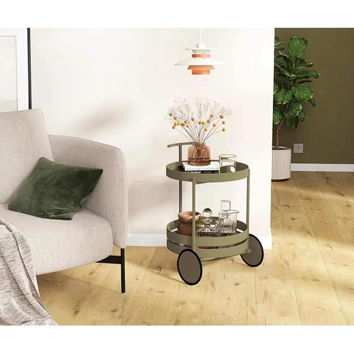 3S. x Home Desserte ronde double plateau vert minéral mat Discount