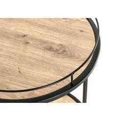 3S. x Home Desserte ronde sur roulettes avec plateaux en MDF décor chêne et en Tube d'acier laqué Noir Online