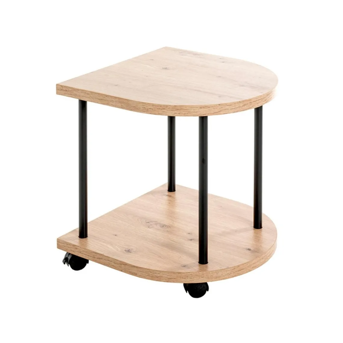 3S. x Home Desserte sur roulette avec double plateau décor chène bord arrondi New