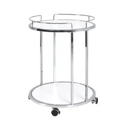 3S. x Home Desserte sur roulettes avec Structure chromé et plateaux en MDF décor Blanc Hot