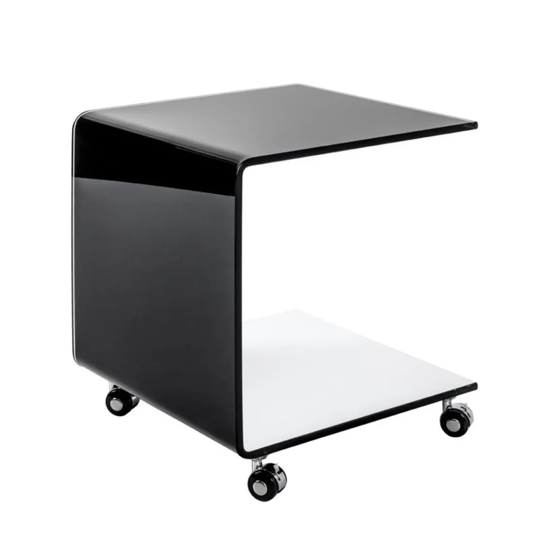 3S. x Home Desserte sur roulettes en verre transparent de 12 m avec intérieur laqué Blanc et extérieur laqué Noir