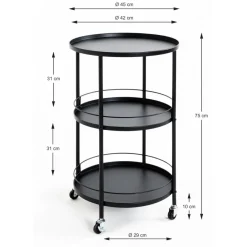 3S. x Home desserte tablettes en métal laqué noir New