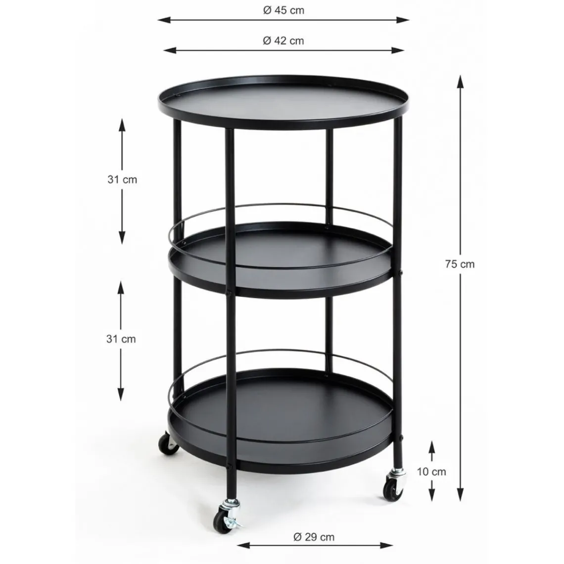 3S. x Home desserte tablettes en métal laqué noir New