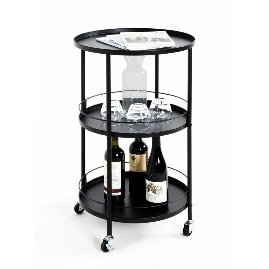 3S. x Home desserte tablettes en métal laqué noir New