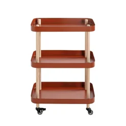 3S. x Home Desserte trois niveaux en bois avec étagères métal laqué rouge Best