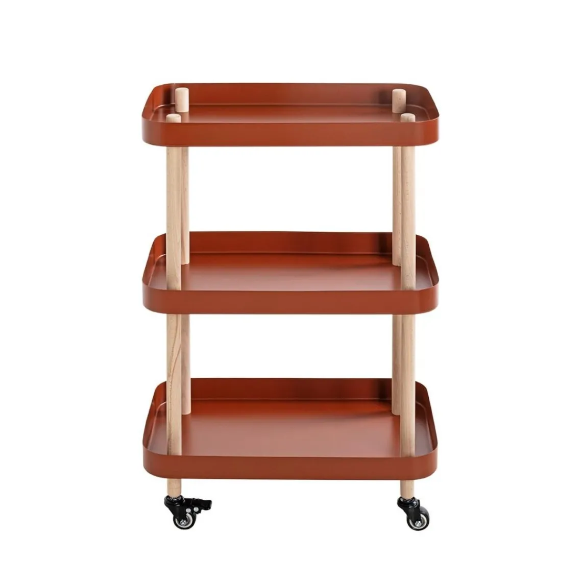 3S. x Home Desserte trois niveaux en bois avec étagères métal laqué rouge Best