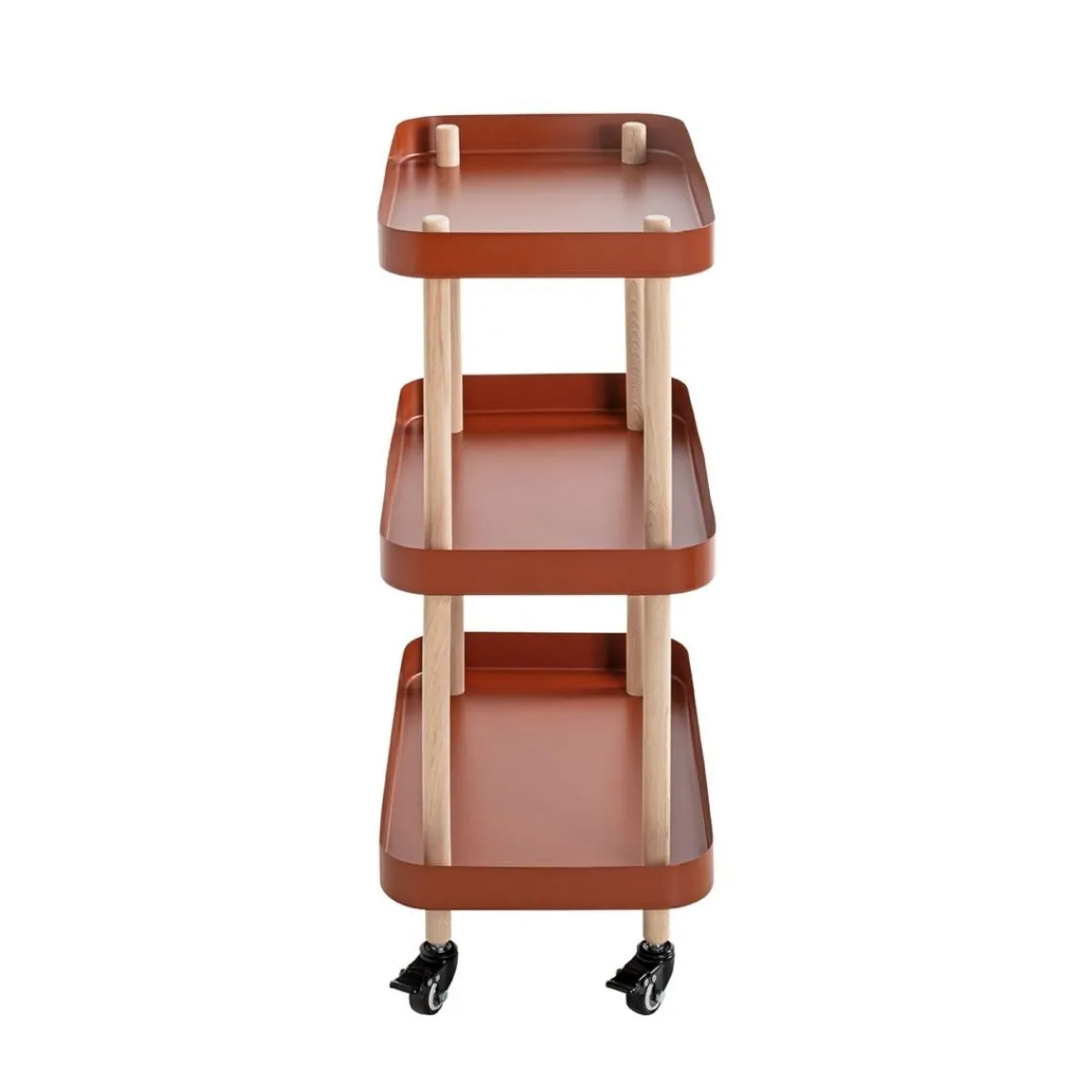 3S. x Home Desserte trois niveaux en bois avec étagères métal laqué rouge Best