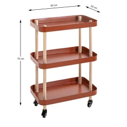 3S. x Home Desserte trois niveaux en bois avec étagères métal laqué rouge Best