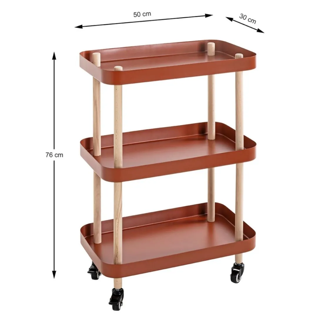 3S. x Home Desserte trois niveaux en bois avec étagères métal laqué rouge Best