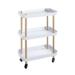 3S. x Home Desserte trois niveaux en bois avec étagères en métal laqué blanc