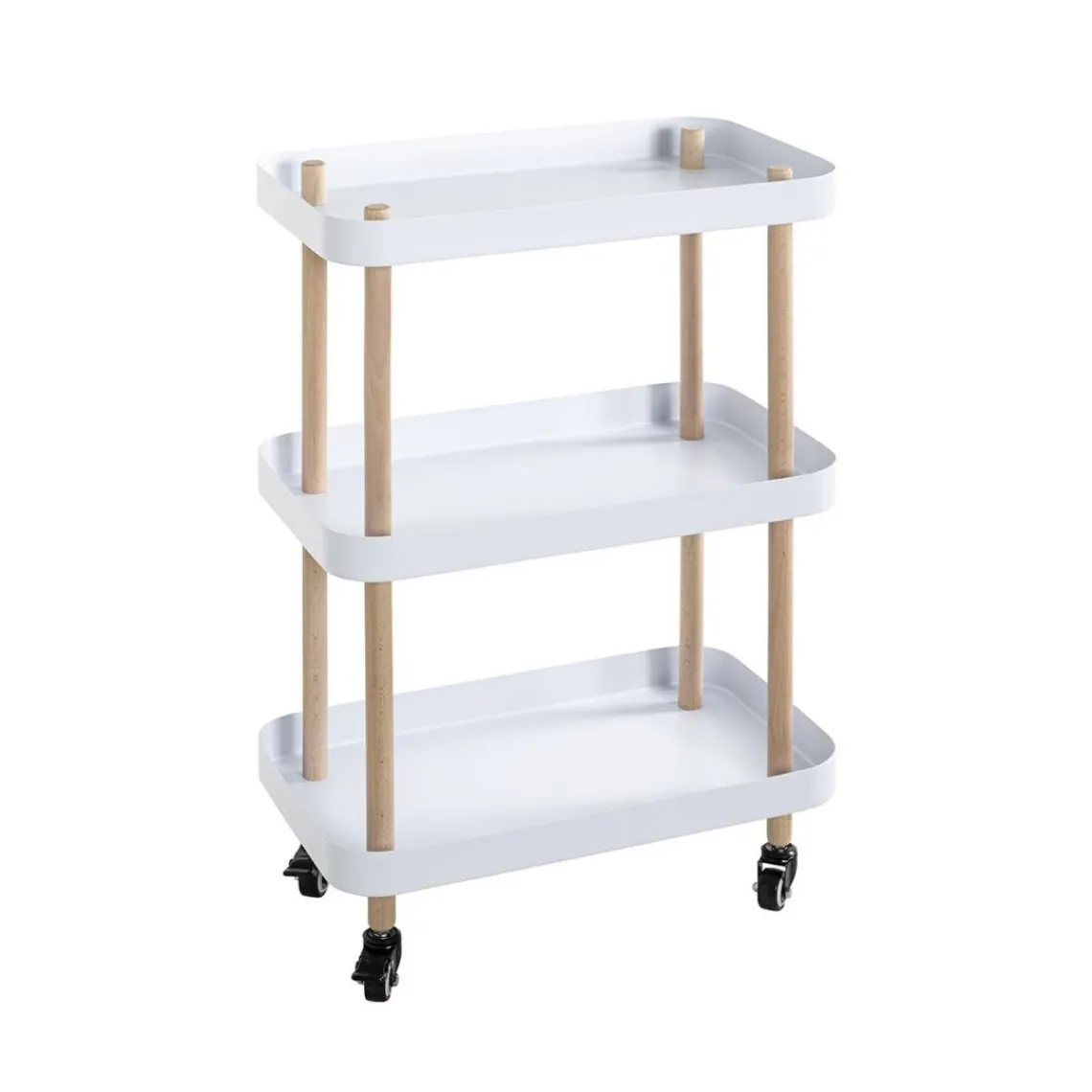 3S. x Home Desserte trois niveaux en bois avec étagères en métal laqué blanc