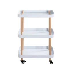 3S. x Home Desserte trois niveaux en bois avec étagères en métal laqué blanc