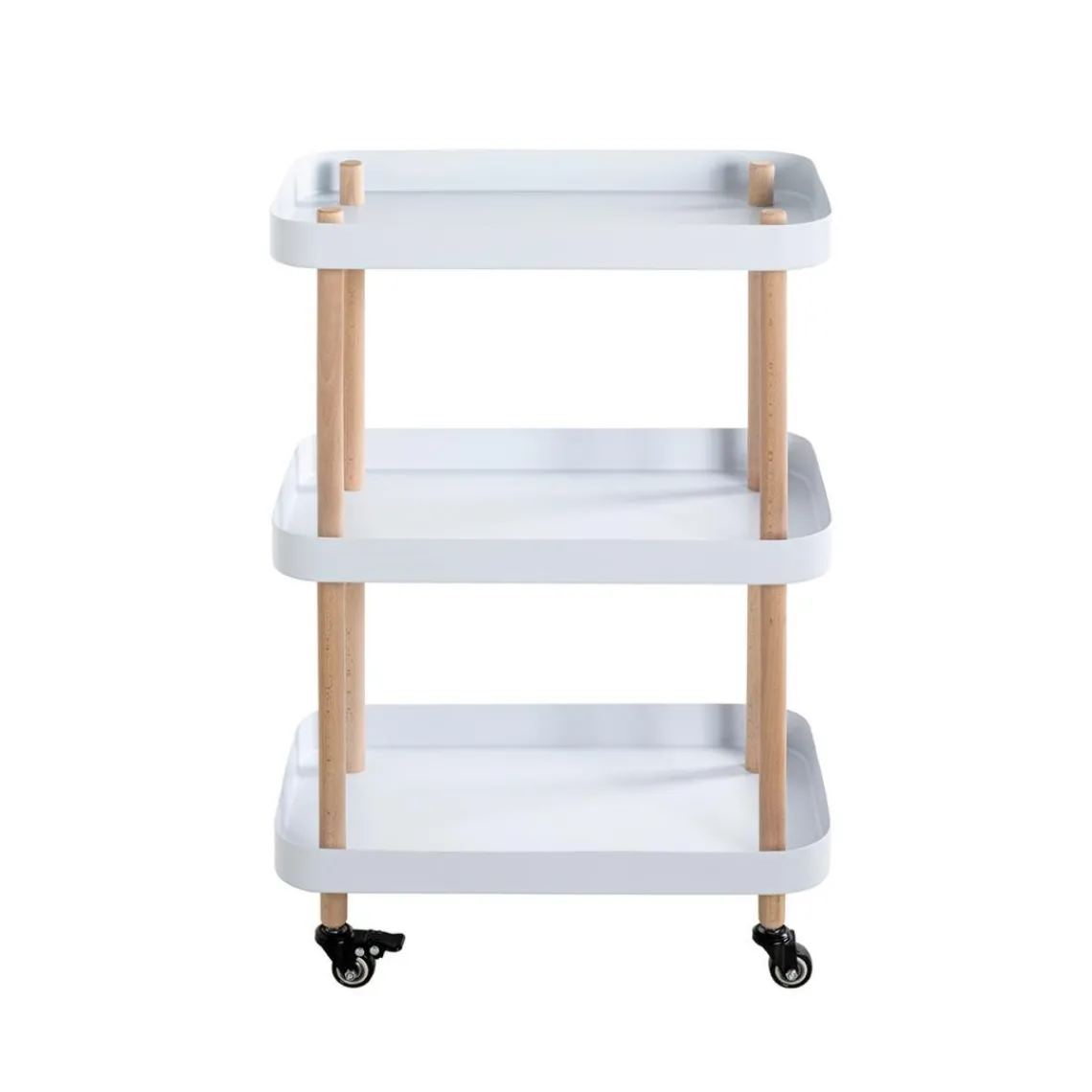 3S. x Home Desserte trois niveaux en bois avec étagères en métal laqué blanc