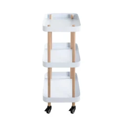 3S. x Home Desserte trois niveaux en bois avec étagères en métal laqué blanc